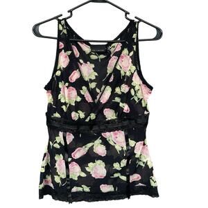 The Limited Womens Tank Top Medium Floral‎ Mesh Lightweight Y2K Lace Trim